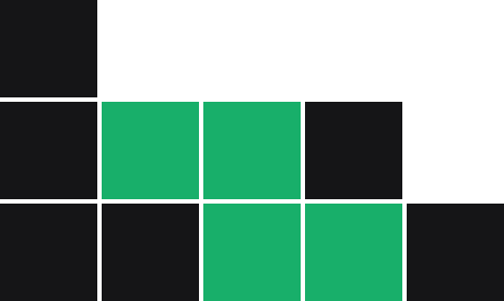 Abstract graphic featuring alternating black and green square blocks arranged in a staggered pattern, representing a pixelated or modular design concept, possibly symbolising structure, growth, or development in a digital context