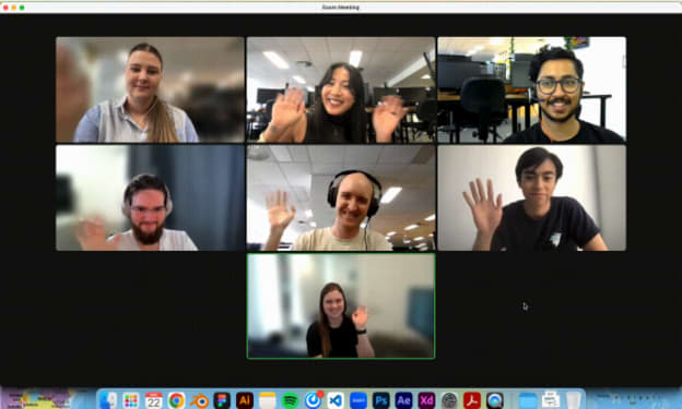 The WorkingMouse team work remotely on video call and wave.