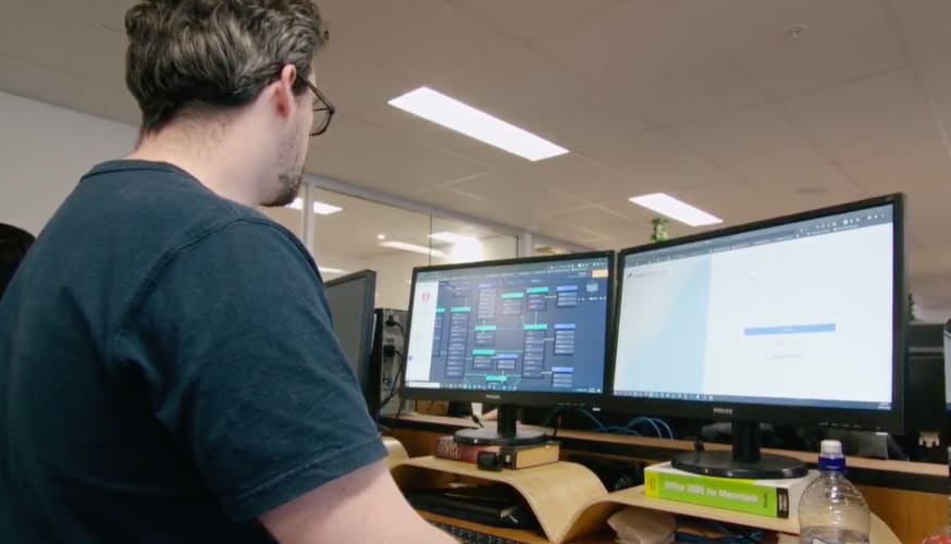 A man working at a computer