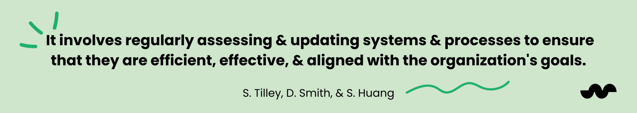 Banner that reads: It involves regulary assessing and updating systems and processes to ensure that they are effieient, effective, and aligned with the organusations goals