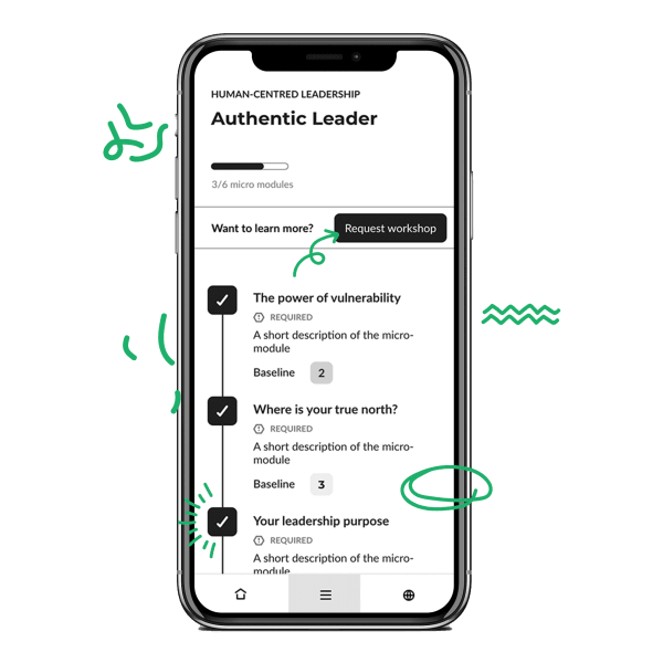 A phone screen with the application on it. It is showing the authentic leader screen